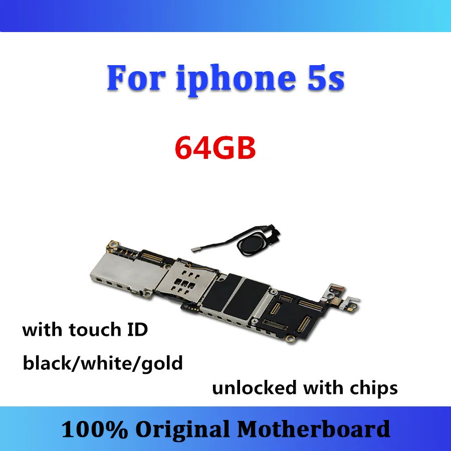 5S разблокированная материнская плата для iphone 5S, материнская плата 64 ГБ с сенсорным ID, протестированная IOS с чипом, материнская плата, черная/белая/Золотая кнопочная карта