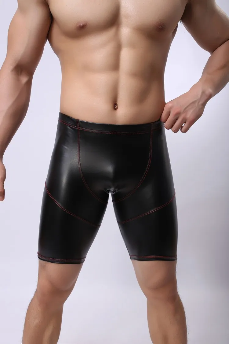 Sexy Men Plus Size Wild PVC Faux Leather Panties Shorts Boxer Wetlook Clubwear Jockstrap Fetish Gay Wear Erotic lingerie FX21 -