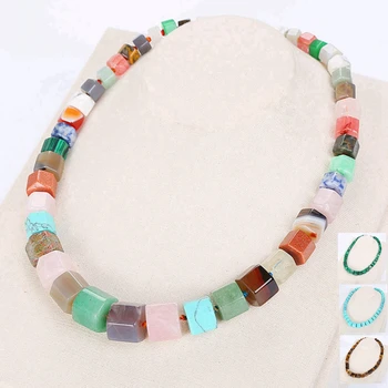 

3A Natural Mix Agate Fashion Bohemian Jewelry Stone Knotted Stone Drop Pendant Necklaces For Women Amber Tiger Eye Lapis Lazuli