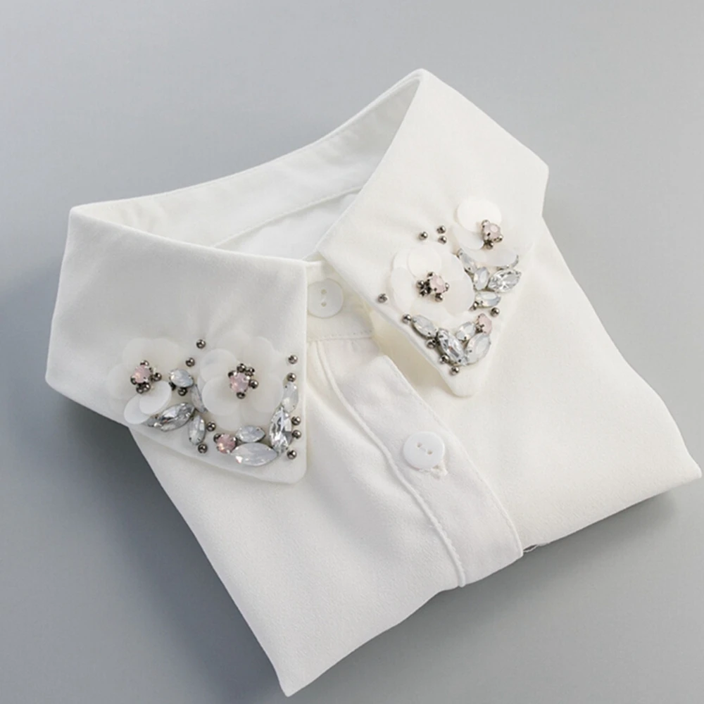 

Cute Crystal Flower Fake Collar for Women Half Shirt Detachable False Collar Tips Female Tops Blouse Accessories White