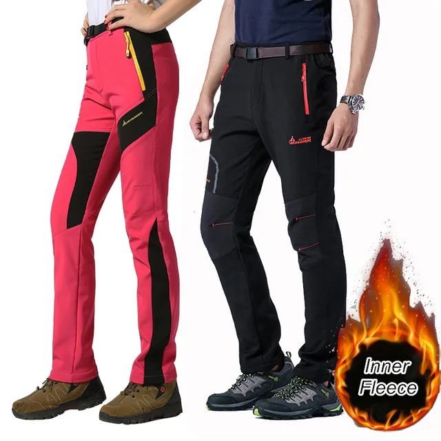 US $28.63 Men Women Snowboard Pants Outdoor Waterproof Softshell Inner Fleece Hiking Hunting Pants Winter Sno