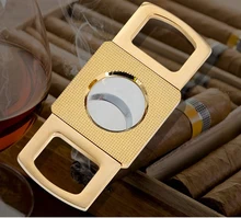 New 1pcs Double Blades Sharp Cigar Cutter Travel Stainless Steel Pocket Gadgets Knife Cuban Cigars With Pouch +Gift Box