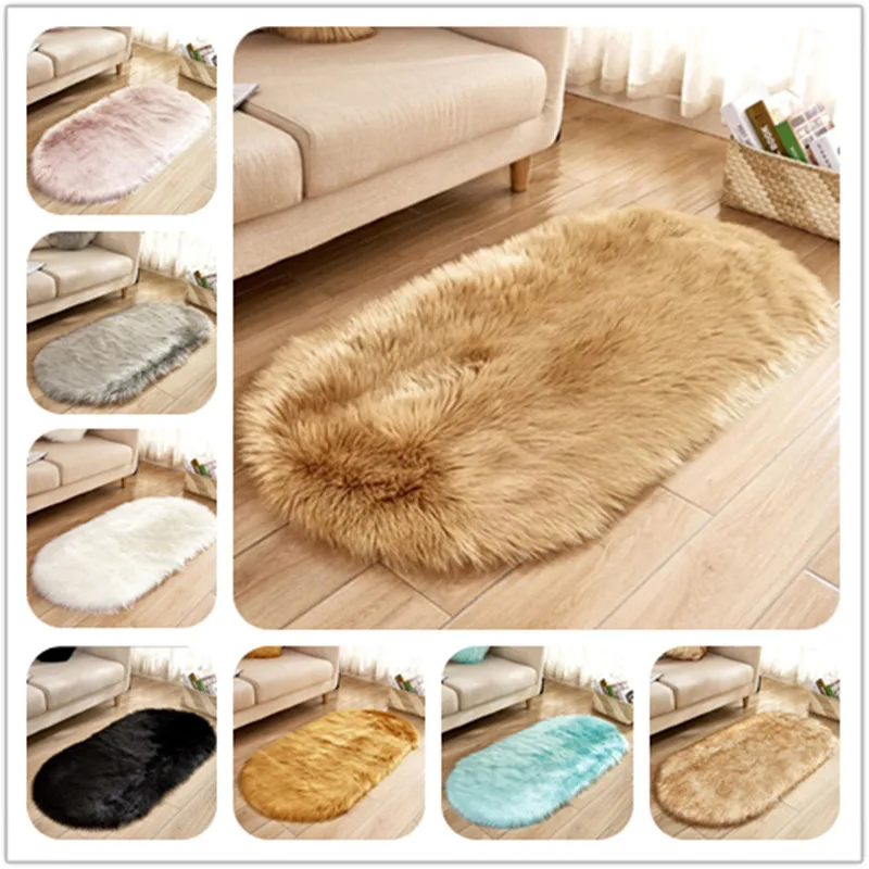 

15 Colors Artificial Wool Oval Carpet Sheepskin Hairy Floor Mat Seat Pad Fur Plain Fluffy Warm Soft Area Rug Tapete