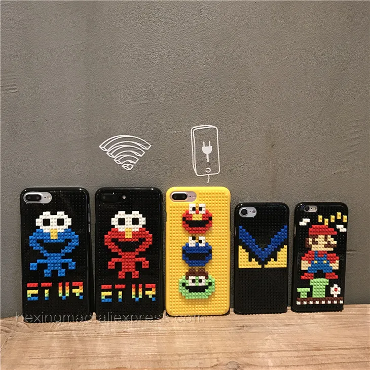 

Luxury Sesame street Phone legos toy Cases For Iphone 6 Case For Iphone7 6S 7Plus 6SPlus DIY 3D Cute Cover