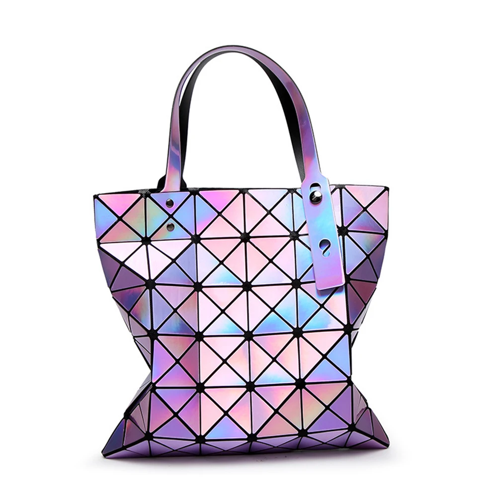 

Geometric holographic Purses and Handbags fold over shoulder bag for women 2019 sequins mirror tote bag laser top-handle bag