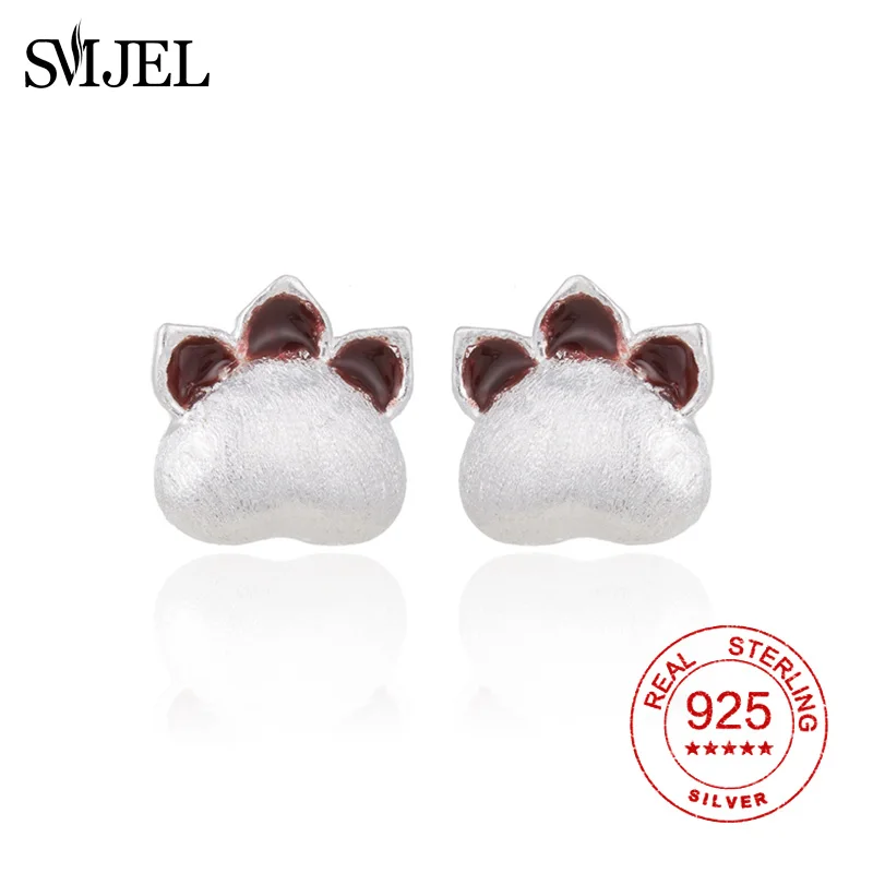 

SMJEL 925 Sterling Silver Enamel Cat Paw Stud Earrings for Women Vintage Pug Patrol Statement Earrings Stud Jewelry Gift Girl