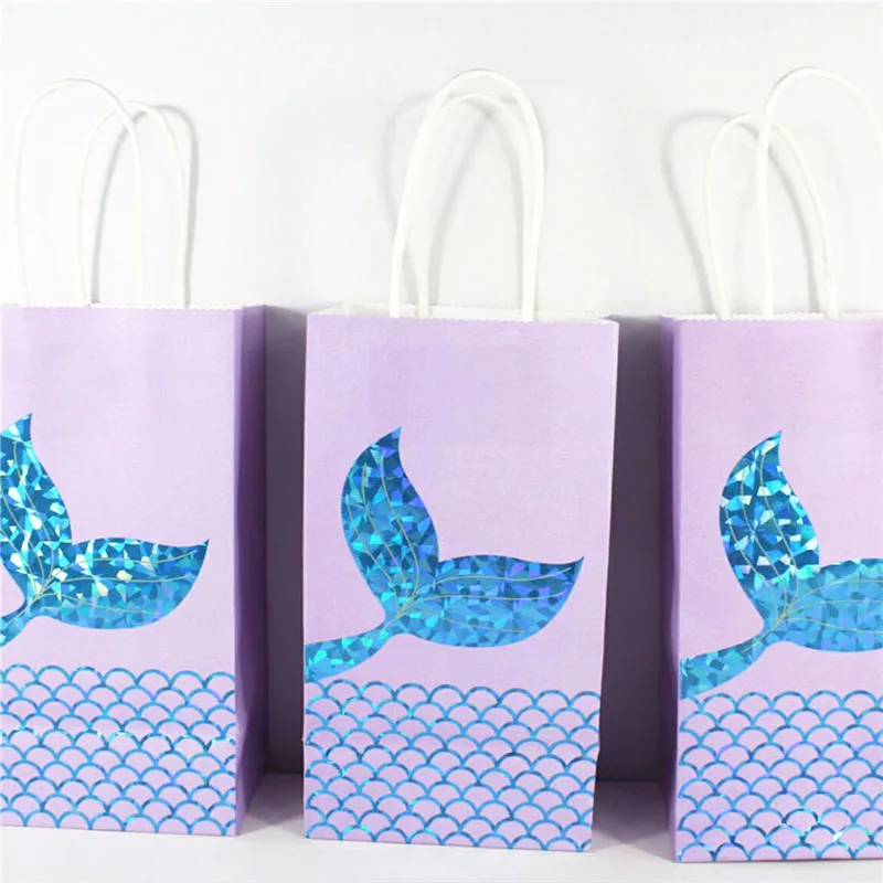 

8Pc Mermaid Tail Paper Bag Kraft Paper Party Favors Packaging Gift Bag Baby Shower First Birthday Mermaid Theme Baptism Supplies