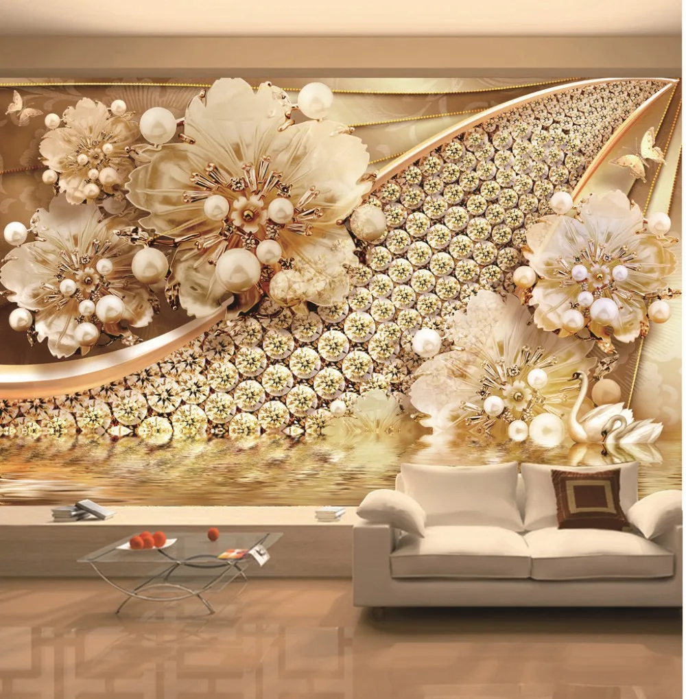 Пользовательские 3d Настенные обои алмаз драгоценность Лебедь озеро Cornucopia ТВ фон настенная живопись обои