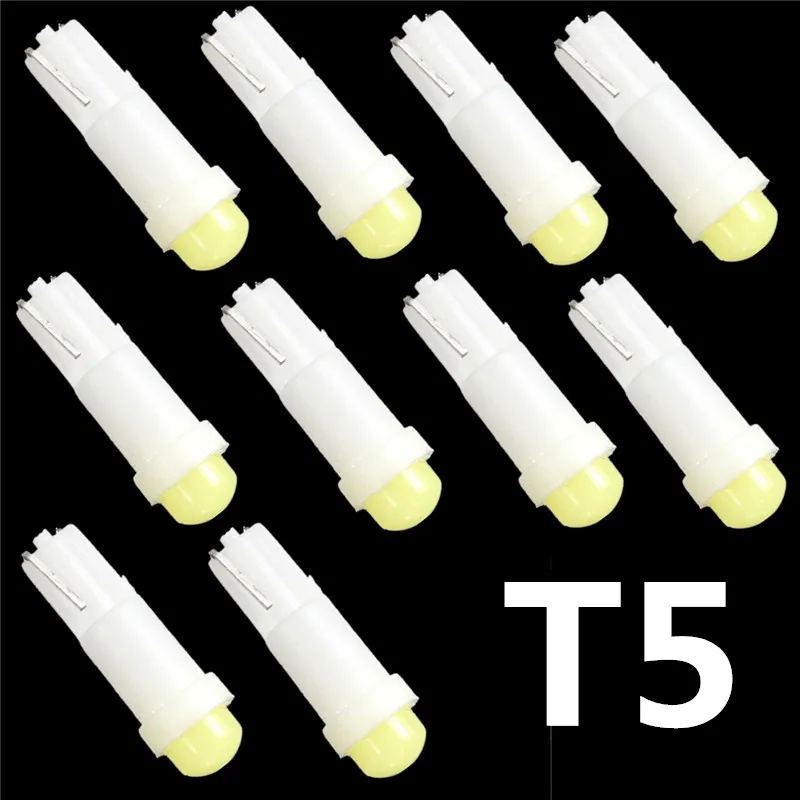 

10pcs Ceramic T5 SMD COB Car Auto Side Wedge Gauge Dashboard Instrument Licence Plate Lights Lamp Bulb DC12V