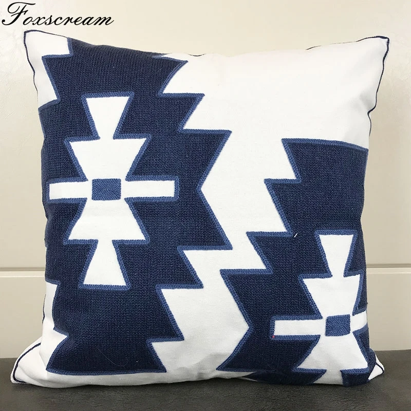 Синяя вышитая наволочка для подушки домашний декор хлопковая наволочка с вышивкой геометрический диван наволочка 45X45 см - Цвет: 3