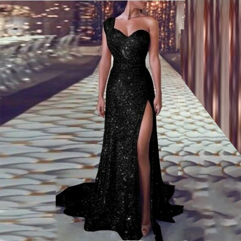 

Dresses Women One-shoulder Sleeveless Summer Ladies Solid High Slit Irregular Wedding Bridesmaid Party Long Dress Elegant