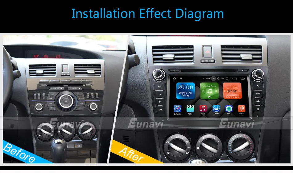 Sale Eunavi 8" HD Screen 2 din Android 9.0 Quad Core Car DVD Player for 2010 2011 2012 2013 MAZDA 3 stereo radio GPS Navigation wifi 27