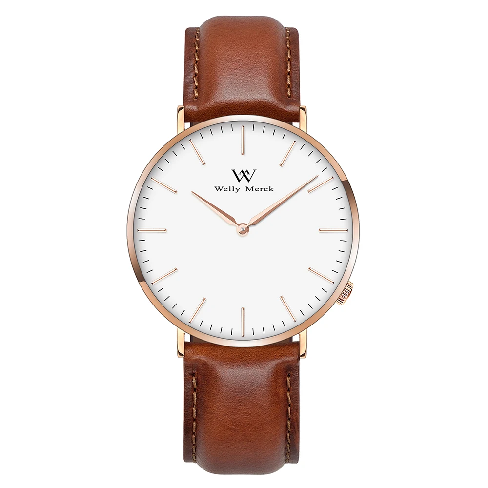 

Welly Merck Men Luxury Watch with 20mm Italy Genuine Leather Interchangeable Brown Strap
