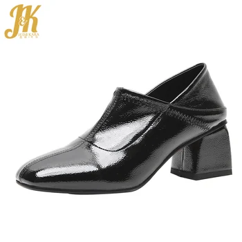 

JK 2019 New Spring Women Pumps Slip On Square Toe Footwear Thick High Heels Female Shoes Office Mules Shoes Woman Black