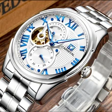 Luxury Carnival watch men skeleton sapphire silver stainless steel waterproof Automatic machin watch relogio masculine