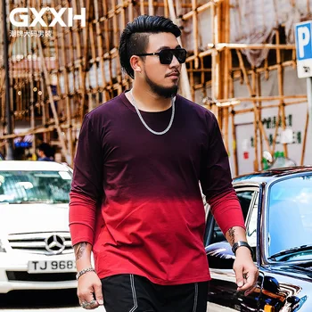 

new tide brand Large size men's plus fat XL T-shirt long-sleeved Loose casual gradient Round neck T-shirt Size 2XL 6XL 7XL
