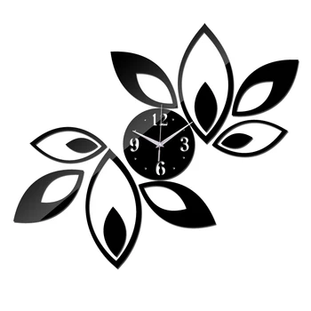 

2020 arrival hot room silver big flower acrylic mirror wall clock modern design luxury 3d diy clocks quartz watch