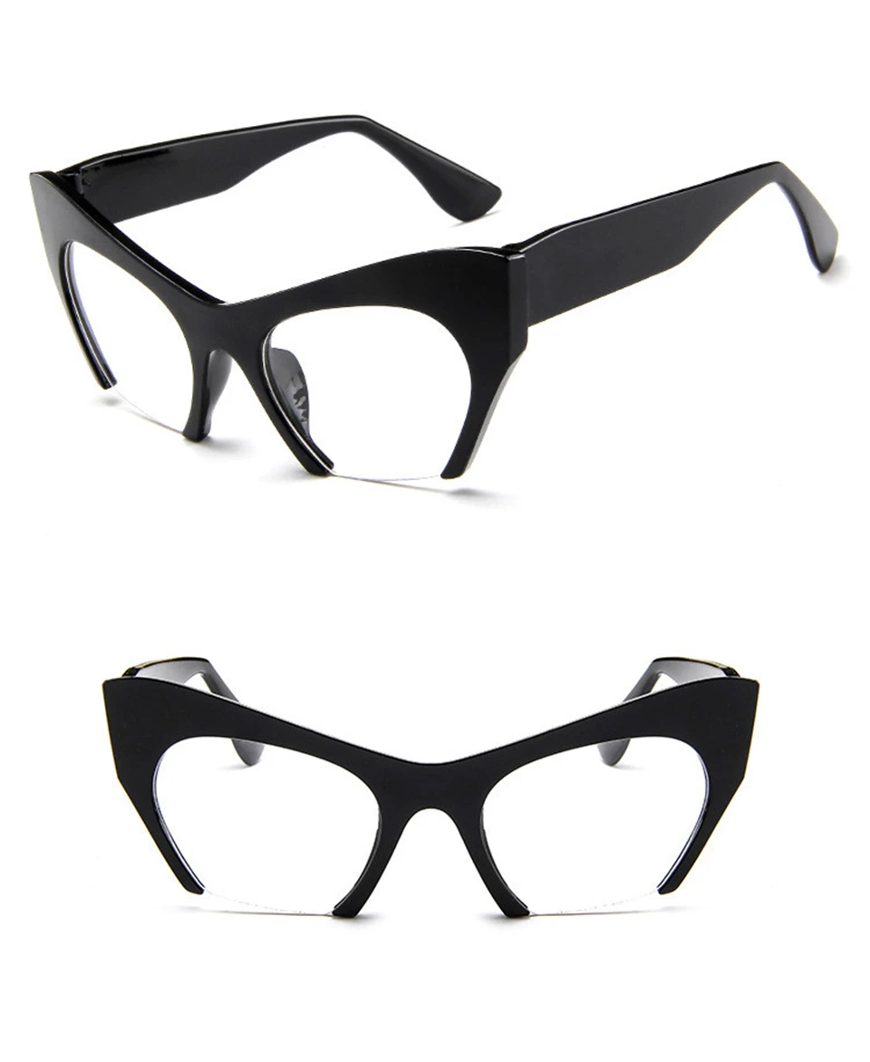  2018 Sexy Cat Eye Glasses Half Frame Black Clear Sunglasses WomenFrame Vintage Black Sunglasses Transparent Shades Ladies UV400 (13)