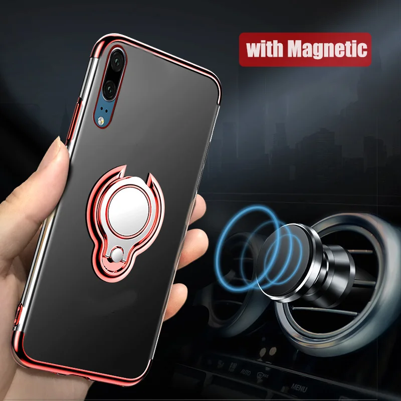 

For Huawei P20 lite P20 Pro P10 Lite Case Metal Ring Holder Magnetic Silicone Case For Huawei Mate 9 10 Honor9 p30lite p30 case