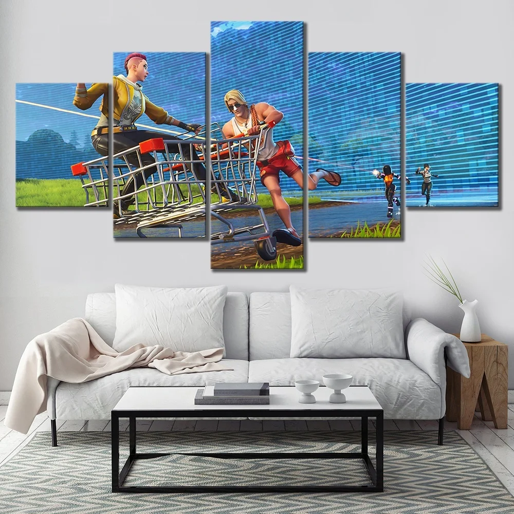 

5 Piece Games Art Print HD Video Game Poster Pictures Fortnight Battle Royale Pictures Wall Painting for Home Decor
