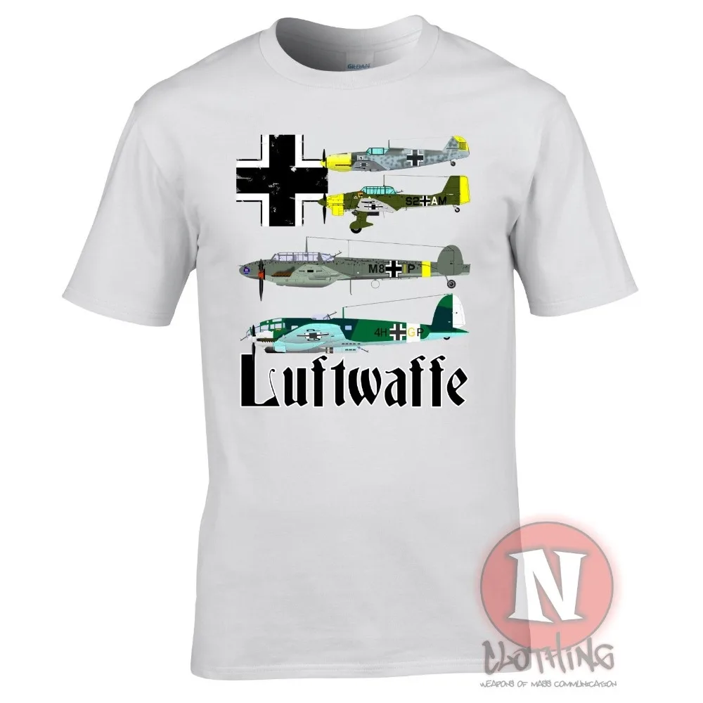 Luftwaffe WW2 aircraft T-shirt Messerschmitt Bf 109 Stuka Heinkel He 111