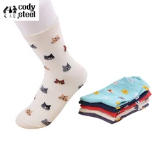 Cody Сталь Женская на весенний сезон Дышащие носки котенка женские хлопковые носки литературы и искусства средней трубке женские носки 3 пар/лот