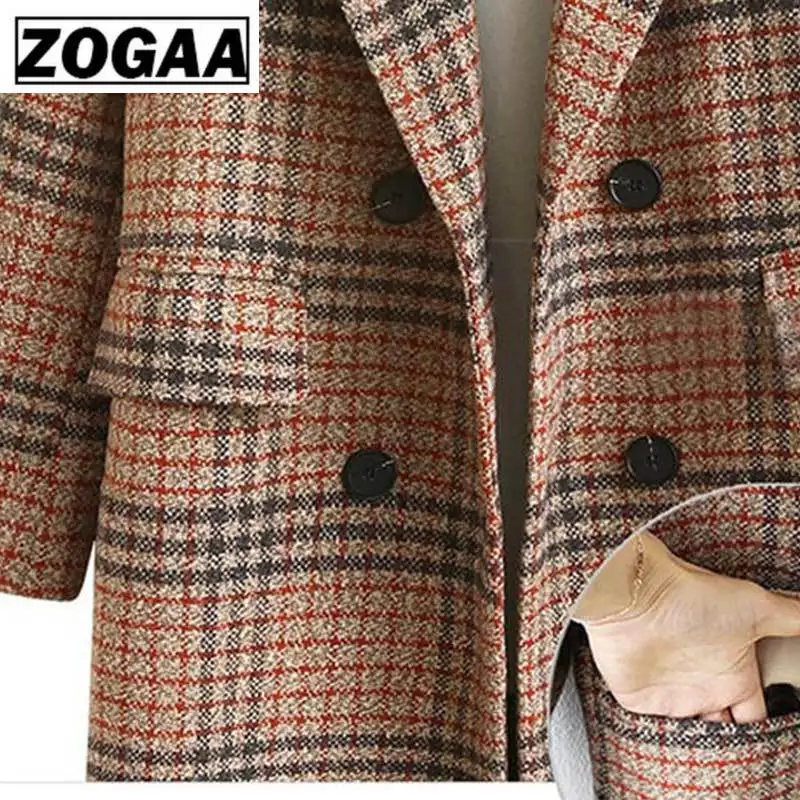 

2019 Autumn Winter New Female Woolen Coat Europe American Loose Long Female Tartan Woolen Coat Large Size
