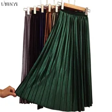 LXUNYI осень-зима бархатная юбка Для женщин Сплошной плюс Размеры Высокая Талия линия элегантные юбки длинные металлические Цвет велюровые юбки весна