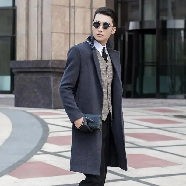Grey casual woolen coat men no button trench coats overcoat mens cashmere coat casaco masculino inverno england men's clothing