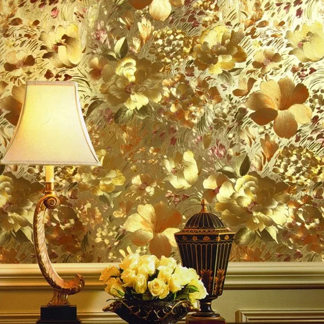 Aliexpress Com Buy Floral Gold Foil Wallpaper Embossed Mural Ceiling Ktv Party Bar Backdrop