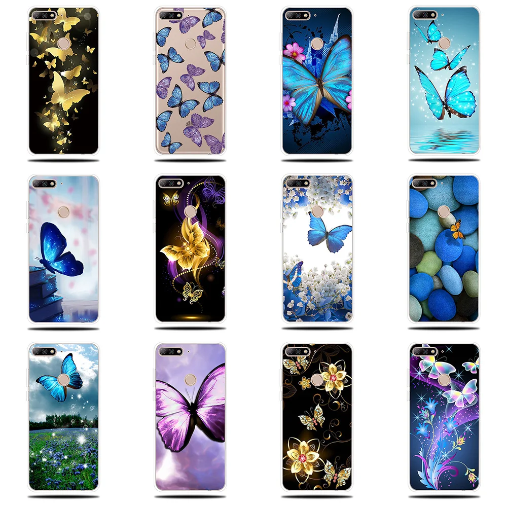 Силиконовый чехол для телефона с рисунком бабочки huawei Y5 Y6 ii Prime 2017 2018 Y7 Pro Y9 2019 |