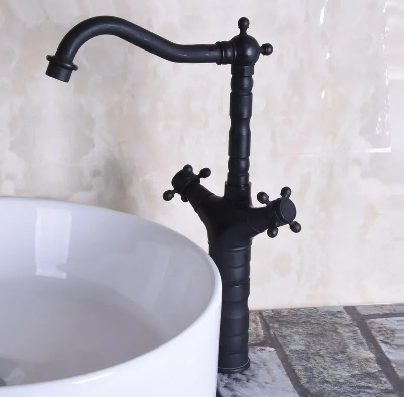Black Color Oil Rubbed Bronze Dual Handles Swivel Spout Kitchen Bar Sink Bathroom Basin Faucet Hot & Cold Mixer Tap anf146