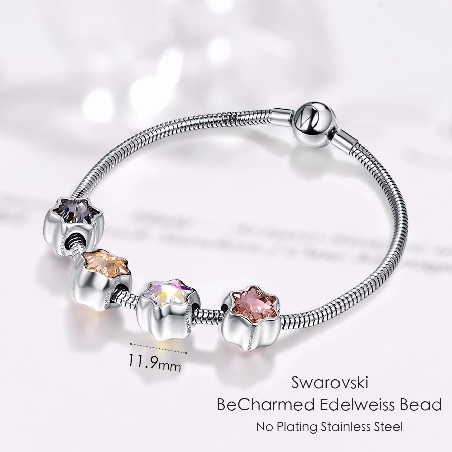 Кристалл от Swarovski двусторонний BeCharmed Эдельвейс бусины серебряный заказной Шарм браслет для женщин Свадебные ювелирные изделия подарок