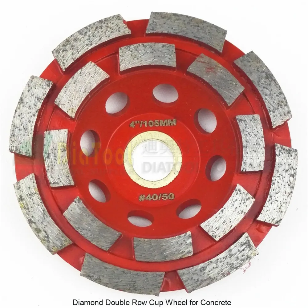 DIATOOL Diameter 4"/100mm Professional Welded Diamond Double Row Grinding Cup Wheel For Concrete, Bore 22.23mm With16mm Reducer