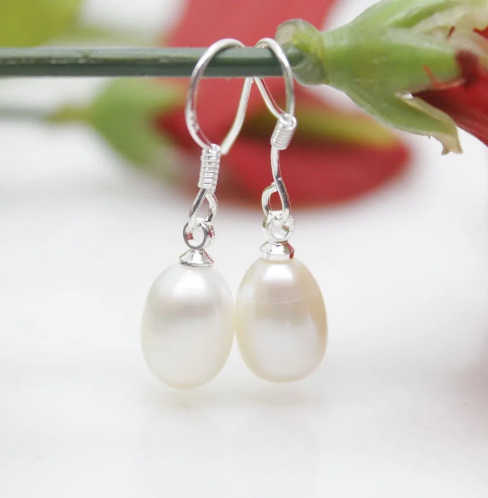 

Free shipping NATURAL WHITE PEARL 100% SOLID 925 STERLING SILVER HOOKS EARRINGS 6.10