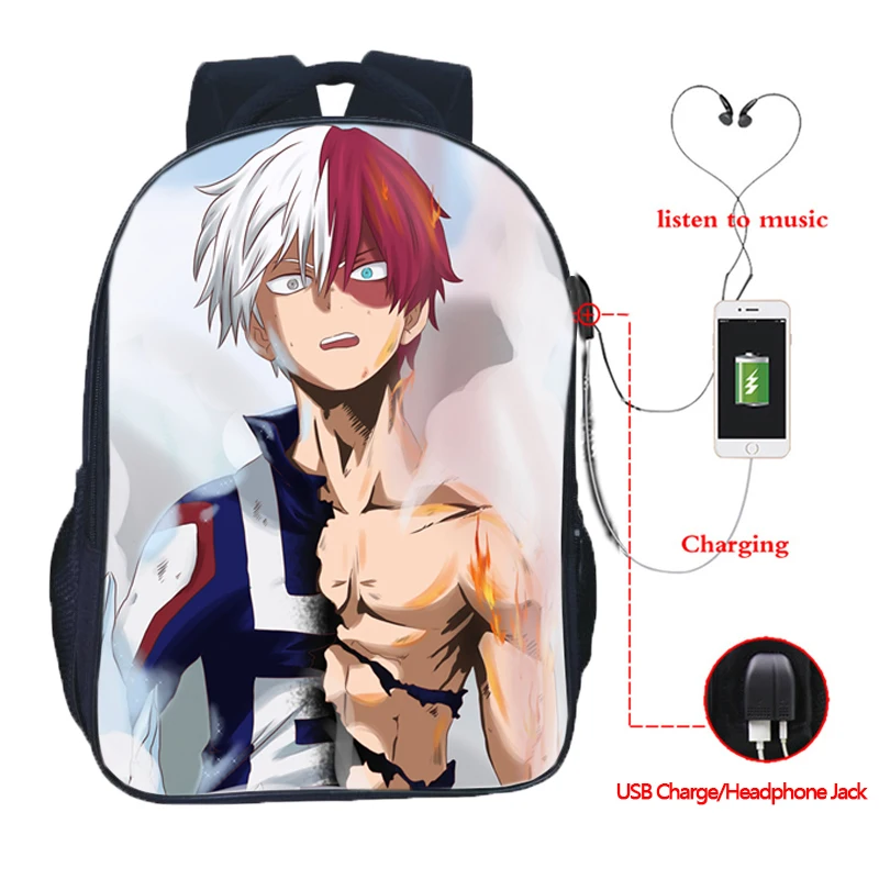 Boku No Hero Academy USB зарядный рюкзак для студентов, мальчиков и девочек, сумки, модный школьный рюкзак для подростков, повседневный рюкзак - Цвет: 12
