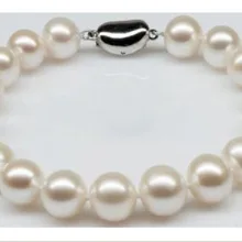 Настоящее Очаровательная AAA Akoya+ 10-11 мм белый натуральный жемчуг браслет 7.5 дюймов Благородный стиль Природный тонкой jewe быстрая