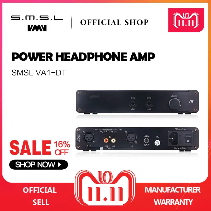 

SMSL VA1-DT HIFI Audio Desktop Headphone Amplifier AMP with Balanced Input Fit DT880/990/K701/702 Black 110V/220V