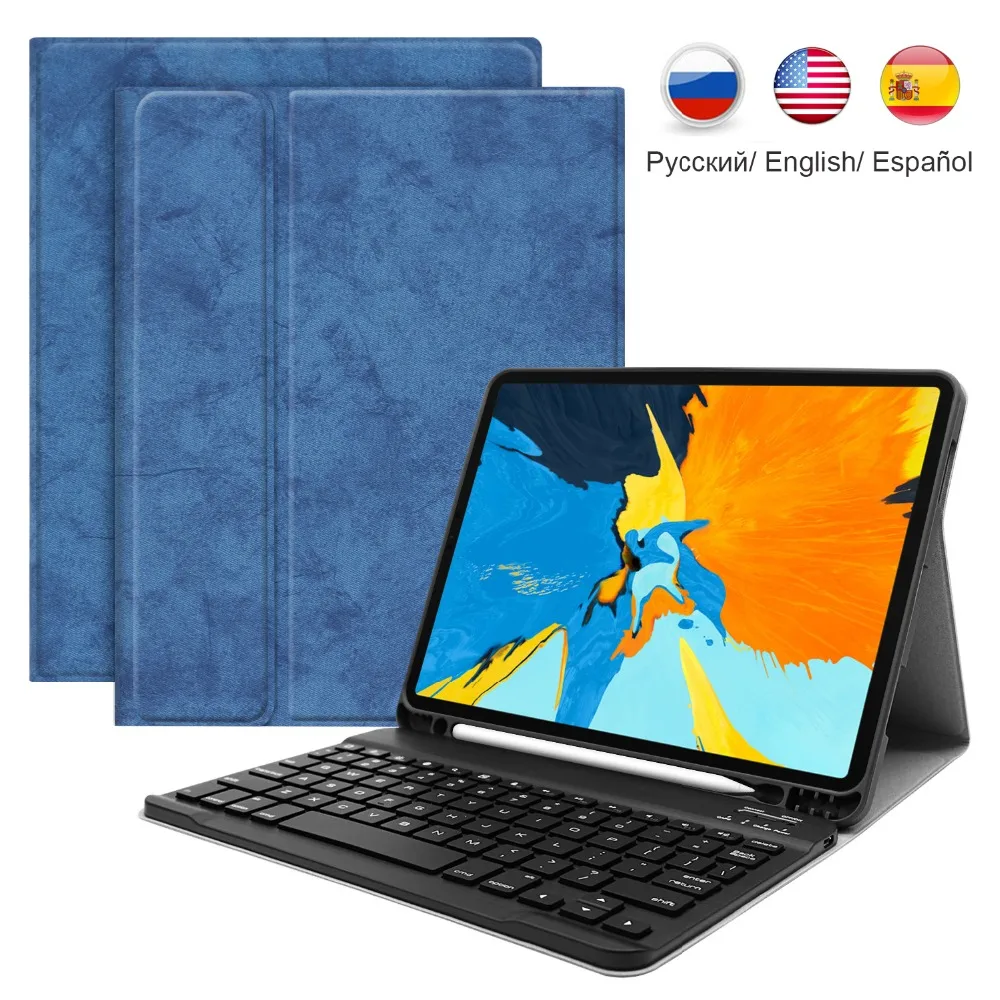 

Mini Wireless Bluetooth Keyboard Russian Spanish Magnetic PU Stand Keyboard Case For iPad Air 1 2 New 2017 2018 9.7 inch Cover