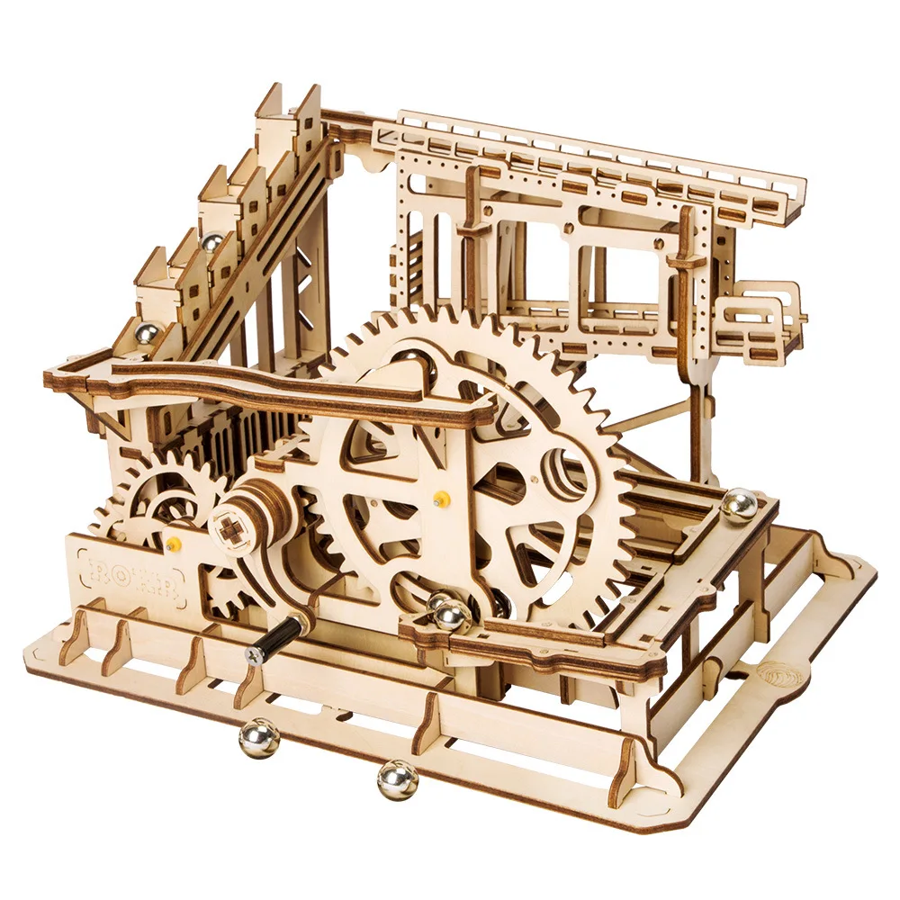 

High Quality Marble Run Game DIY Waterwheel Coaster Wooden 4 Model Building Kits Assembly Toy Gift for Children Adult Gift