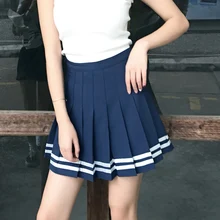 Harajuku Лолита Стиль Высокая талия мини юбка для женщин Лето корейский Ulzzang синие Черные белые юбки школьницы уличная