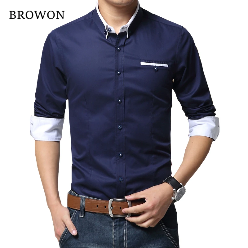 

2016 New Arrival Men Casual Business Shirt Long Sleeve Korean Style Solid Color Cotton Turn Down Collar Easy-care Mens Clothing