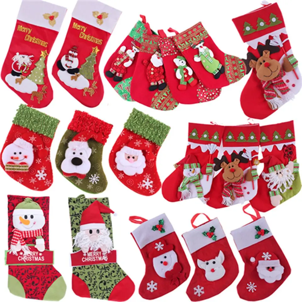 Christmas Socks Gift Bags Stocking Bag Xmas Santa Ornament Candy Bags