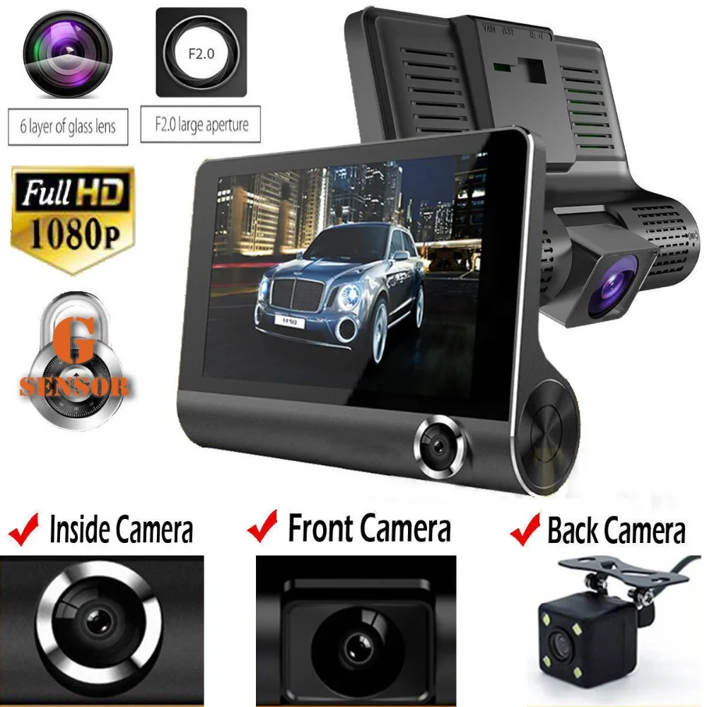 

3 Lens 1080P HD 170 Angle Triple lens Car DVR Dash Cam G-sensor Recorder and Rearview Camera Three Way Camera Night vision Cam