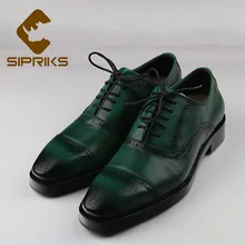Sipriks/модельные туфли с двойной кожаной подошвой; итальянские Прошитые туфли на заказ; зеленые Кожаные броги; оксфорды с перфорацией