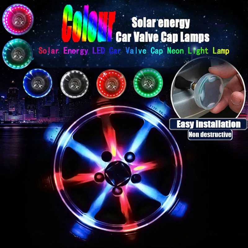 

4 pcs auto decorate night light led wheel Valve port tyre tire light bicycle motorcycle solar energy car valve cap light
