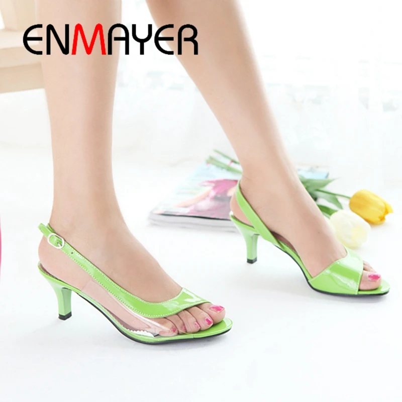 

ENMAYER PU Basic Casual Women Shoes Woman Sandals 2019 Summer Solid Sexy Classic High Heel Sandals Size 34-45 LY1618