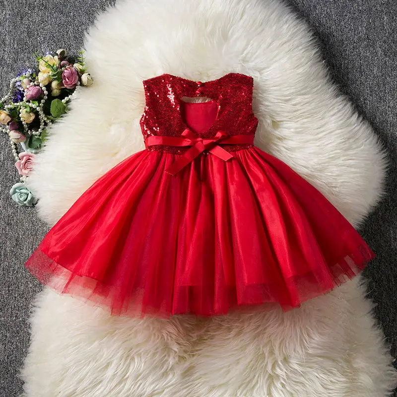 Платье для маленьких девочек, пачка с блестками, праздничная одежда для дня рождения, детская одежда, От 1 до 5 лет одежда для детей, торжественные платья для девочек - Цвет: Red