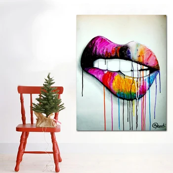 

1 Piece Decorative Painting For Living Room Wall Sexy Colorful Mouth Wall Art Canvas Abstract Picture Poster Print Unframed