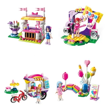 

Enlighten Building Block Girls Friends Balloon Ice Cream Cart Lucky Souvenir Stall Dream Stage Educational Bricks Toy Boy Gift